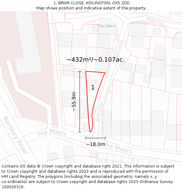 1, BRIAR CLOSE, KIDLINGTON, OX5 2DD: Plot and title map