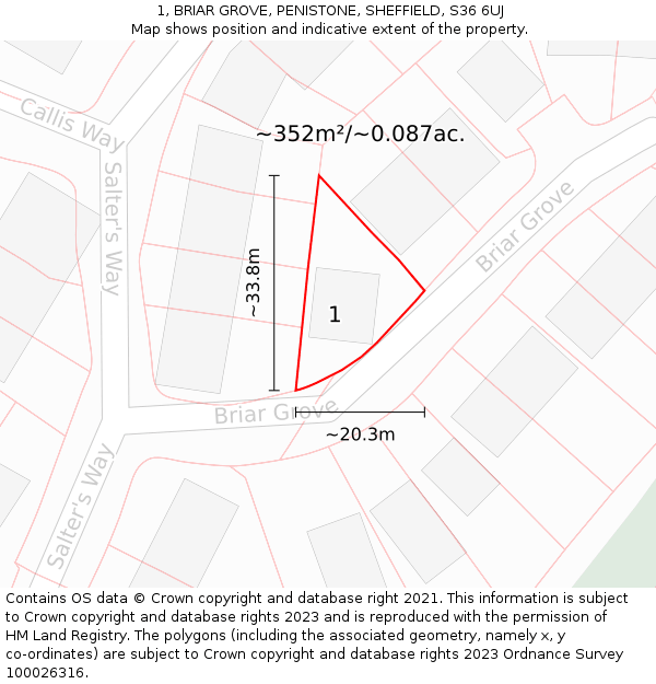 1, BRIAR GROVE, PENISTONE, SHEFFIELD, S36 6UJ: Plot and title map