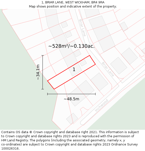 1, BRIAR LANE, WEST WICKHAM, BR4 9RA: Plot and title map