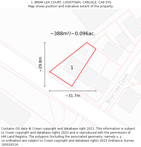 1, BRIAR LEA COURT, LONGTOWN, CARLISLE, CA6 5YS: Plot and title map