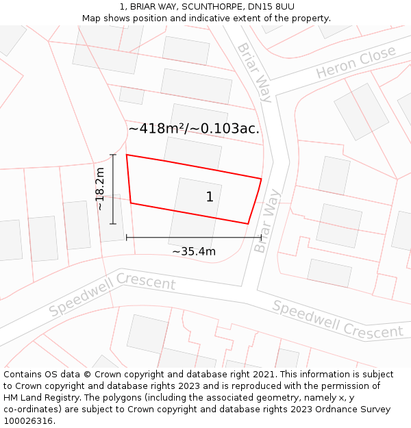 1, BRIAR WAY, SCUNTHORPE, DN15 8UU: Plot and title map