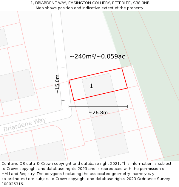 1, BRIARDENE WAY, EASINGTON COLLIERY, PETERLEE, SR8 3NR: Plot and title map