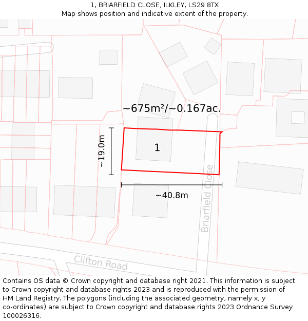 1, BRIARFIELD CLOSE, ILKLEY, LS29 8TX: Plot and title map