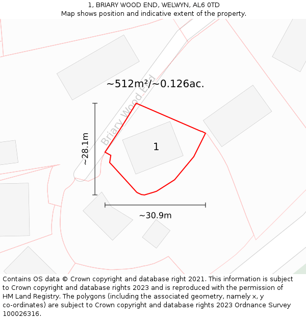 1, BRIARY WOOD END, WELWYN, AL6 0TD: Plot and title map