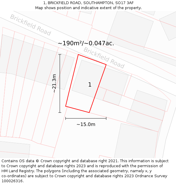 1, BRICKFIELD ROAD, SOUTHAMPTON, SO17 3AF: Plot and title map