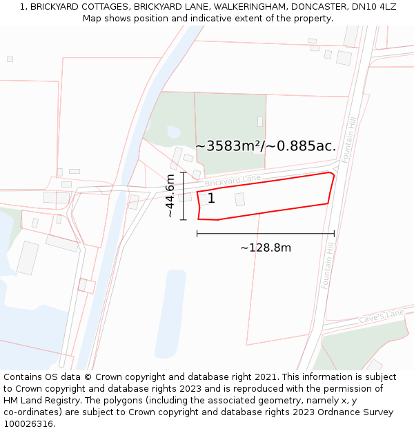 1, BRICKYARD COTTAGES, BRICKYARD LANE, WALKERINGHAM, DONCASTER, DN10 4LZ: Plot and title map