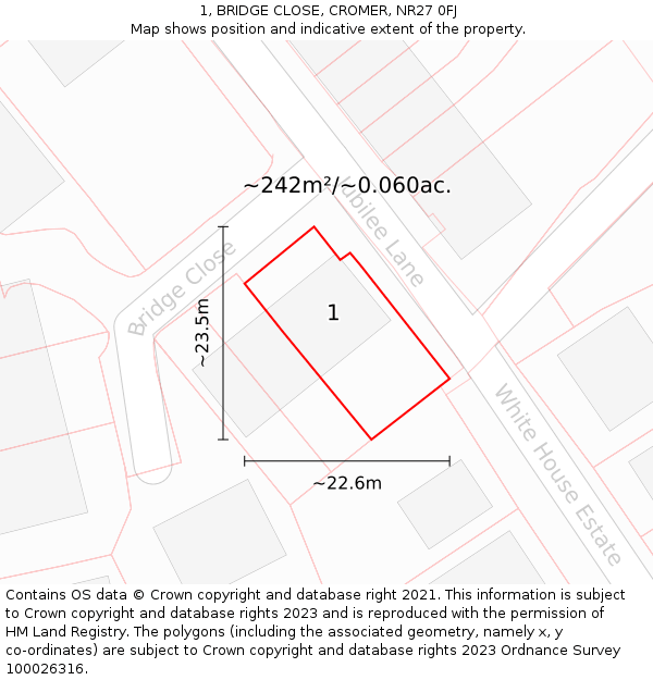 1, BRIDGE CLOSE, CROMER, NR27 0FJ: Plot and title map