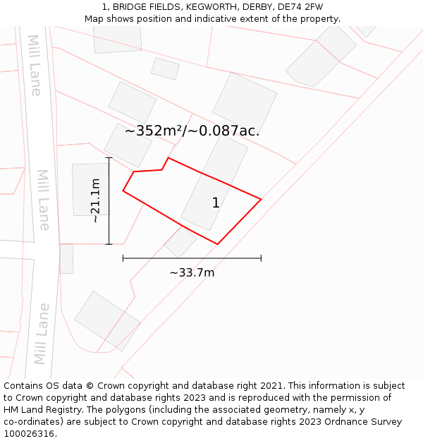 1, BRIDGE FIELDS, KEGWORTH, DERBY, DE74 2FW: Plot and title map