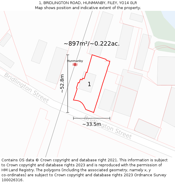 1, BRIDLINGTON ROAD, HUNMANBY, FILEY, YO14 0LR: Plot and title map