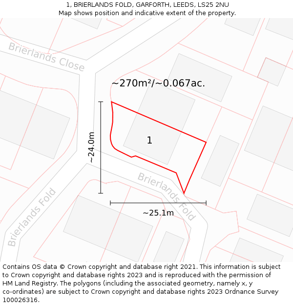 1, BRIERLANDS FOLD, GARFORTH, LEEDS, LS25 2NU: Plot and title map