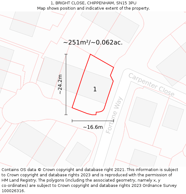 1, BRIGHT CLOSE, CHIPPENHAM, SN15 3PU: Plot and title map