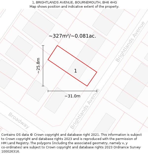 1, BRIGHTLANDS AVENUE, BOURNEMOUTH, BH6 4HG: Plot and title map