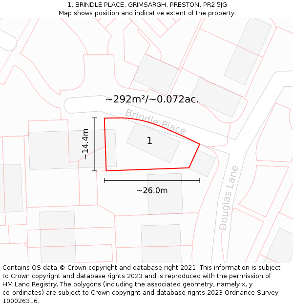 1, BRINDLE PLACE, GRIMSARGH, PRESTON, PR2 5JG: Plot and title map