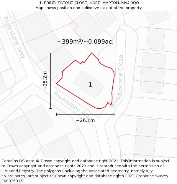 1, BRINDLESTONE CLOSE, NORTHAMPTON, NN4 9QQ: Plot and title map