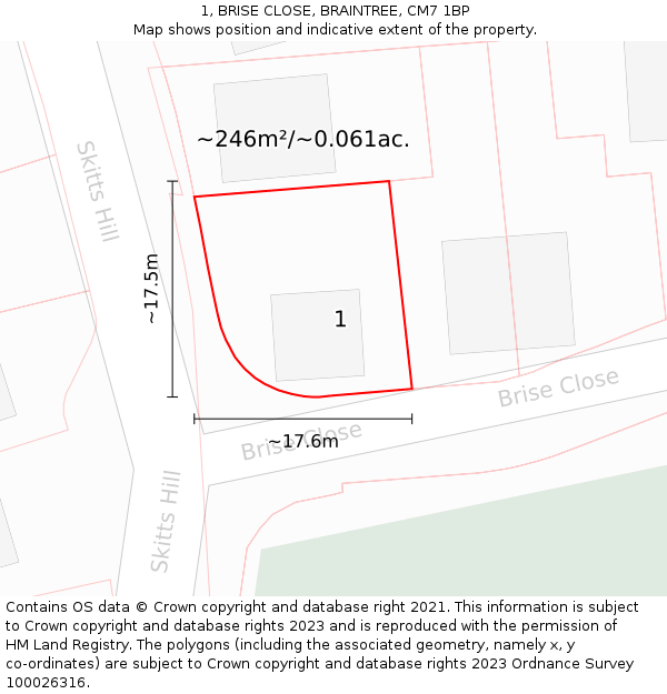 1, BRISE CLOSE, BRAINTREE, CM7 1BP: Plot and title map