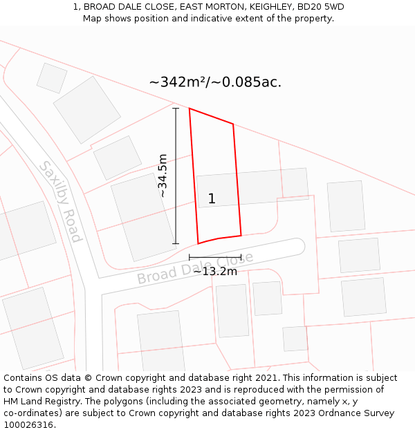 1, BROAD DALE CLOSE, EAST MORTON, KEIGHLEY, BD20 5WD: Plot and title map