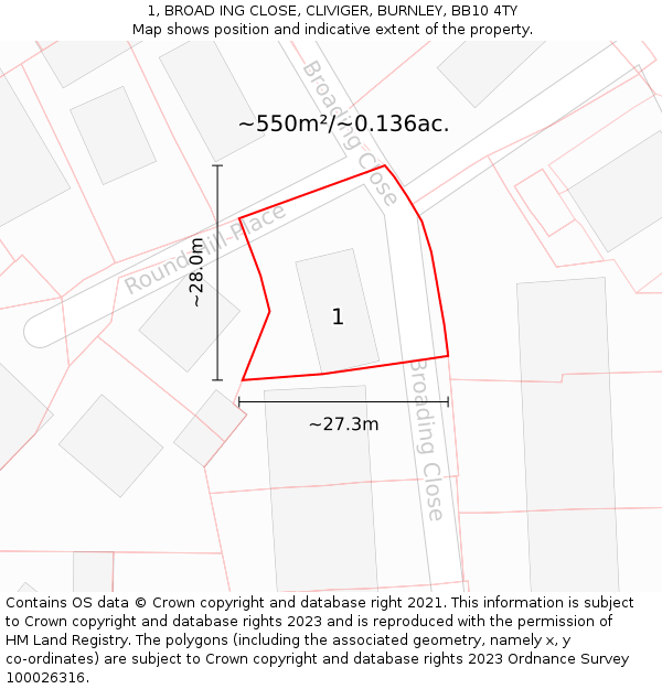 1, BROAD ING CLOSE, CLIVIGER, BURNLEY, BB10 4TY: Plot and title map
