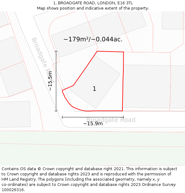 1, BROADGATE ROAD, LONDON, E16 3TL: Plot and title map