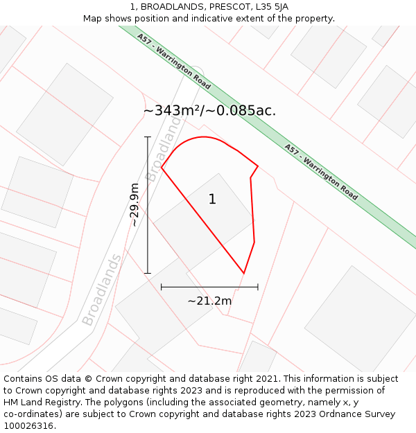 1, BROADLANDS, PRESCOT, L35 5JA: Plot and title map