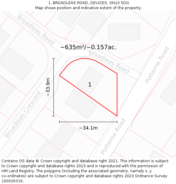1, BROADLEAS ROAD, DEVIZES, SN10 5DG: Plot and title map