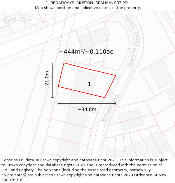 1, BROADOAKS, MURTON, SEAHAM, SR7 9DL: Plot and title map