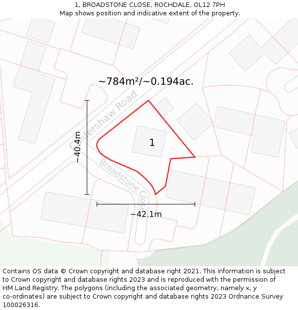 1, BROADSTONE CLOSE, ROCHDALE, OL12 7PH: Plot and title map