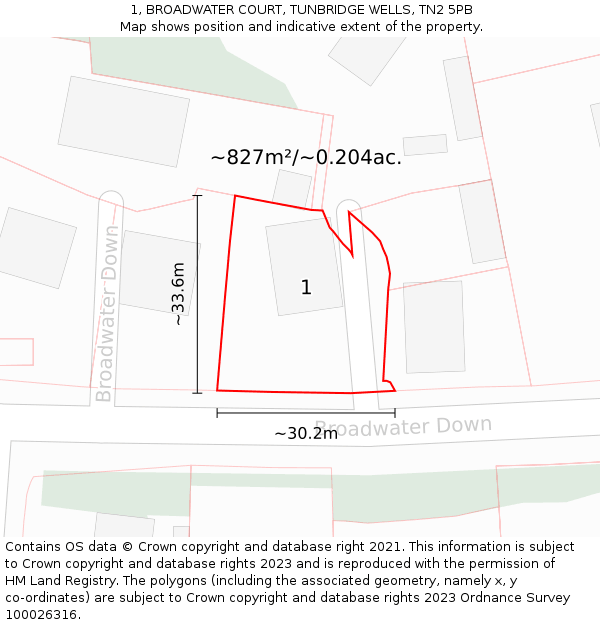 1, BROADWATER COURT, TUNBRIDGE WELLS, TN2 5PB: Plot and title map