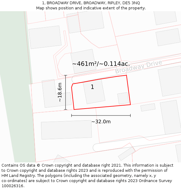 1, BROADWAY DRIVE, BROADWAY, RIPLEY, DE5 3NQ: Plot and title map
