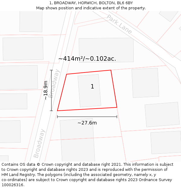 1, BROADWAY, HORWICH, BOLTON, BL6 6BY: Plot and title map
