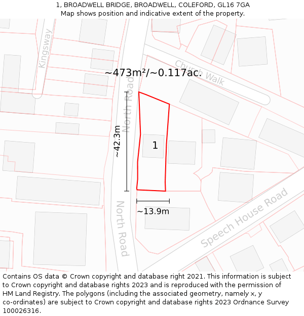 1, BROADWELL BRIDGE, BROADWELL, COLEFORD, GL16 7GA: Plot and title map