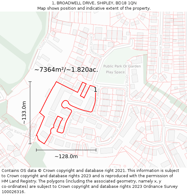 1, BROADWELL DRIVE, SHIPLEY, BD18 1QN: Plot and title map