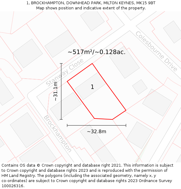 1, BROCKHAMPTON, DOWNHEAD PARK, MILTON KEYNES, MK15 9BT: Plot and title map