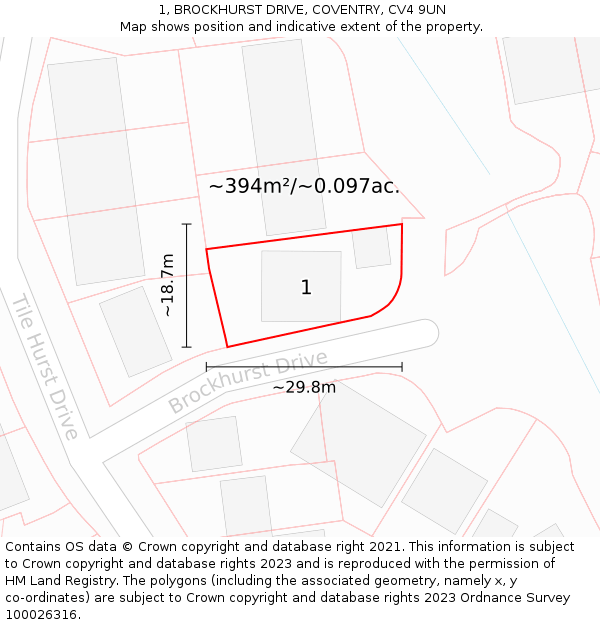 1, BROCKHURST DRIVE, COVENTRY, CV4 9UN: Plot and title map