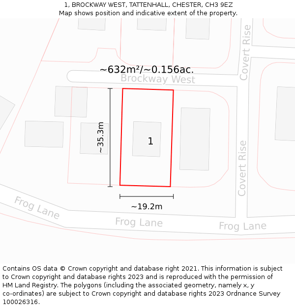 1, BROCKWAY WEST, TATTENHALL, CHESTER, CH3 9EZ: Plot and title map