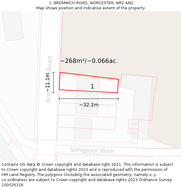1, BROMWICH ROAD, WORCESTER, WR2 4AD: Plot and title map
