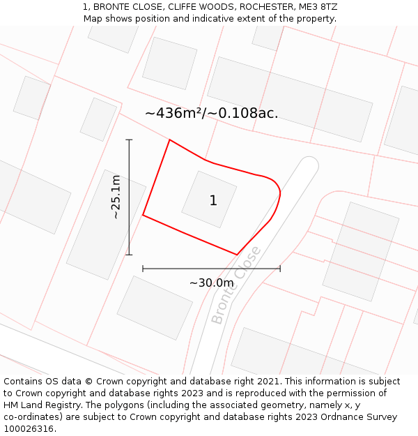 1, BRONTE CLOSE, CLIFFE WOODS, ROCHESTER, ME3 8TZ: Plot and title map