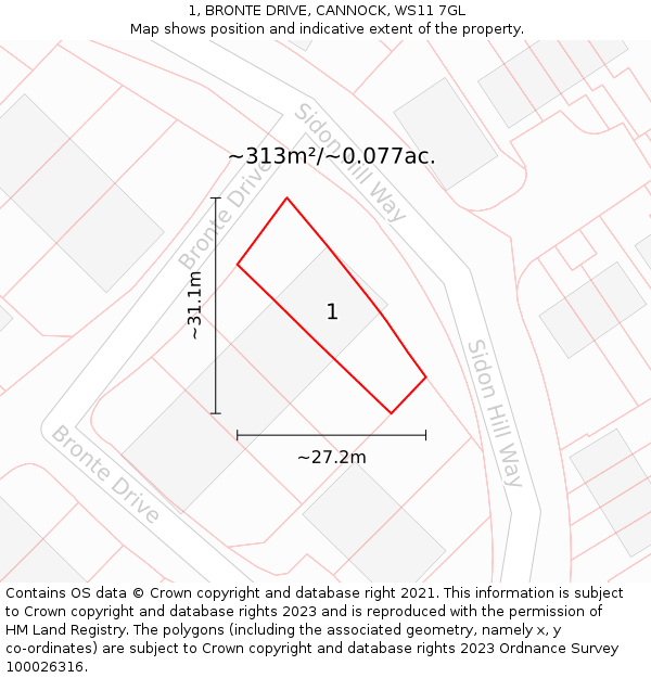 1, BRONTE DRIVE, CANNOCK, WS11 7GL: Plot and title map