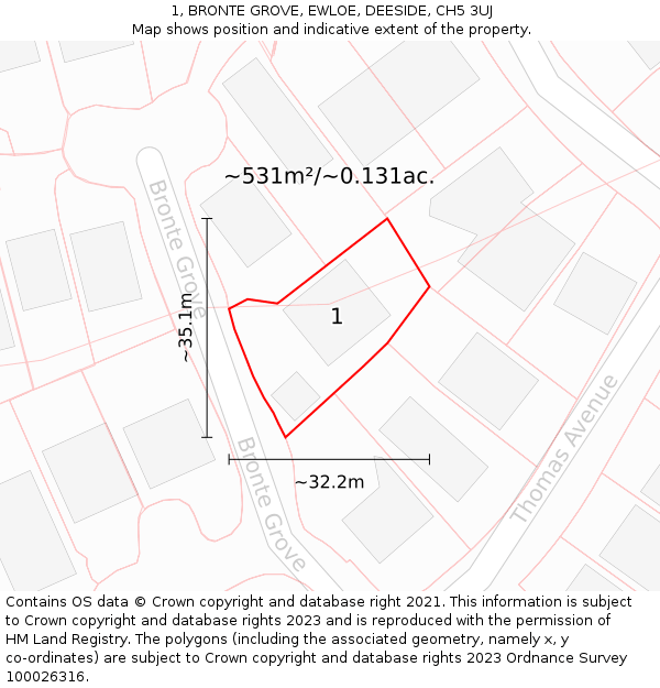 1, BRONTE GROVE, EWLOE, DEESIDE, CH5 3UJ: Plot and title map