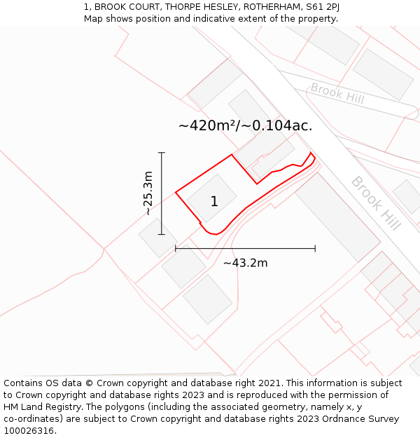 1, BROOK COURT, THORPE HESLEY, ROTHERHAM, S61 2PJ: Plot and title map