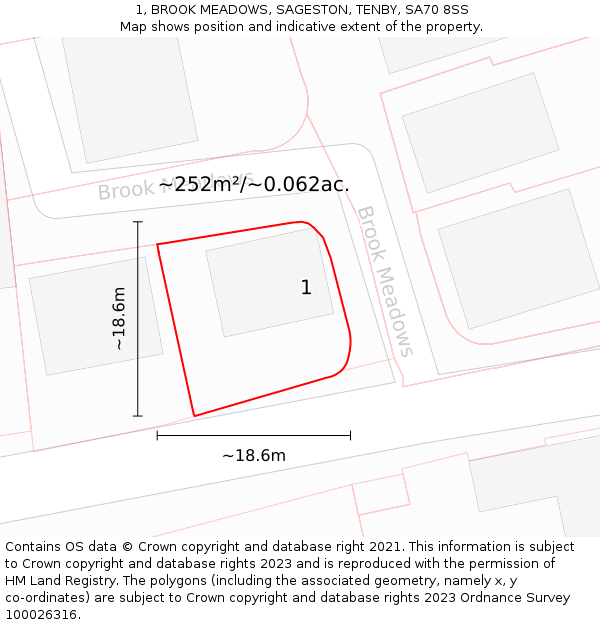 1, BROOK MEADOWS, SAGESTON, TENBY, SA70 8SS: Plot and title map