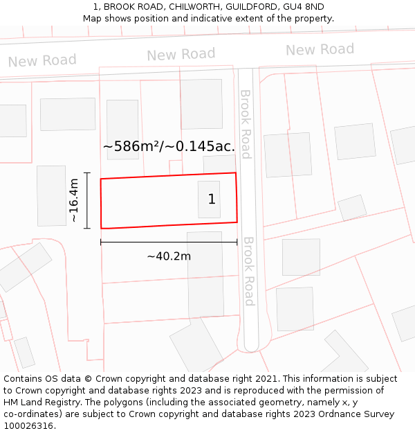 1, BROOK ROAD, CHILWORTH, GUILDFORD, GU4 8ND: Plot and title map