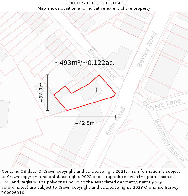 1, BROOK STREET, ERITH, DA8 1JJ: Plot and title map