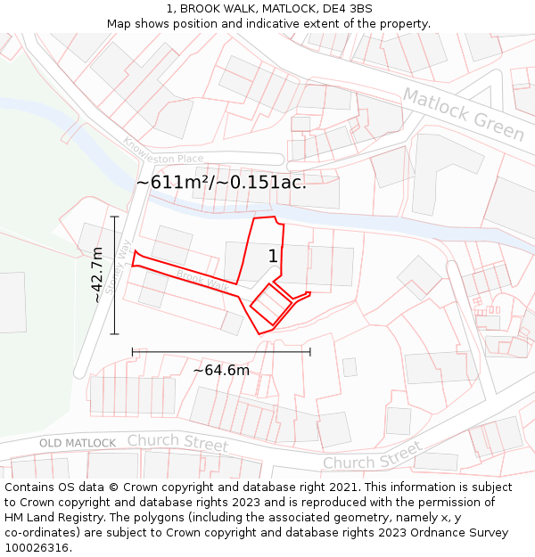 1, BROOK WALK, MATLOCK, DE4 3BS: Plot and title map