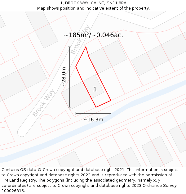 1, BROOK WAY, CALNE, SN11 8PA: Plot and title map
