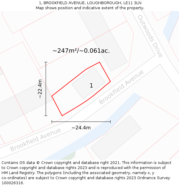 1, BROOKFIELD AVENUE, LOUGHBOROUGH, LE11 3LN: Plot and title map
