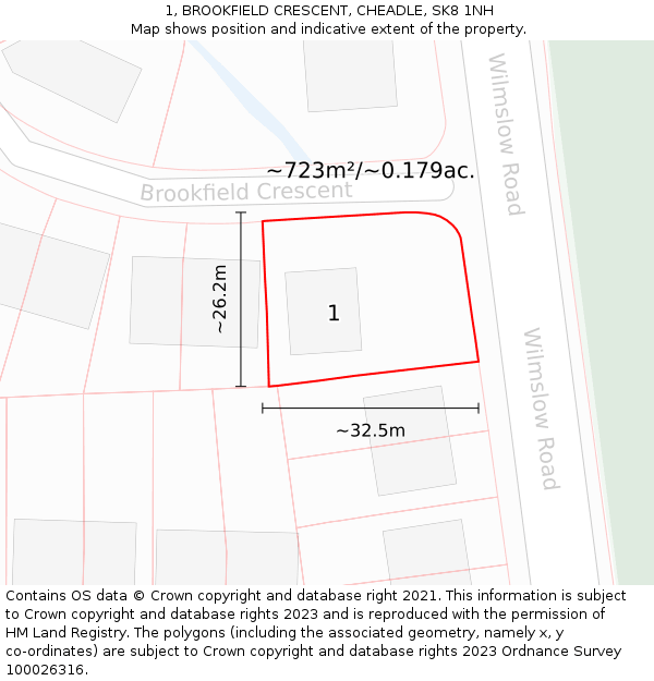 1, BROOKFIELD CRESCENT, CHEADLE, SK8 1NH: Plot and title map