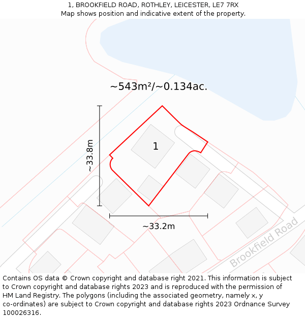 1, BROOKFIELD ROAD, ROTHLEY, LEICESTER, LE7 7RX: Plot and title map