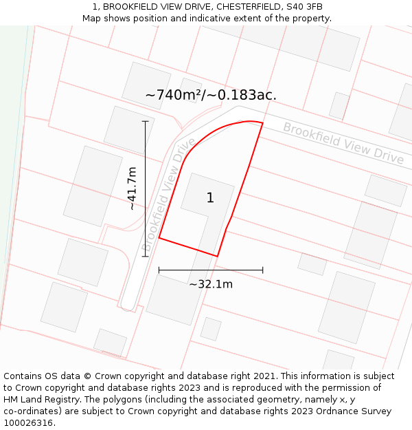 1, BROOKFIELD VIEW DRIVE, CHESTERFIELD, S40 3FB: Plot and title map