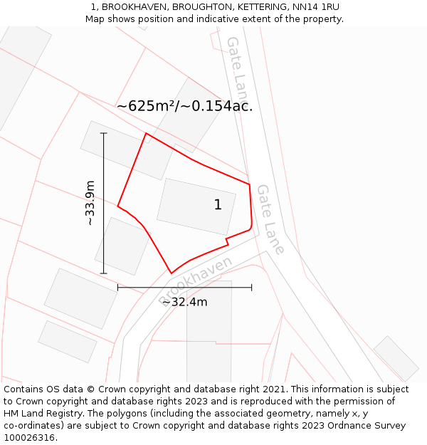 1, BROOKHAVEN, BROUGHTON, KETTERING, NN14 1RU: Plot and title map