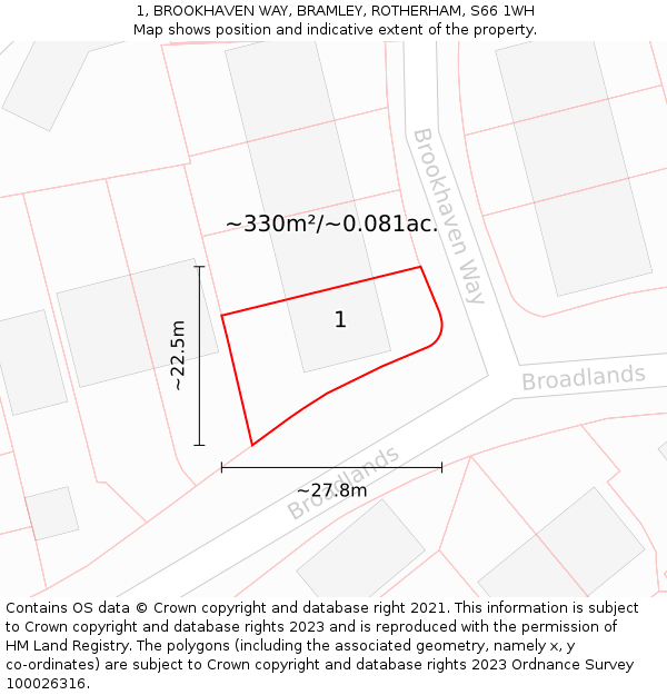 1, BROOKHAVEN WAY, BRAMLEY, ROTHERHAM, S66 1WH: Plot and title map